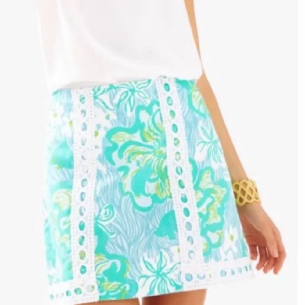 NWT Lilly Pulitzer Lagoon Green Pansy Lace Skort Sz 00 MSRP $88